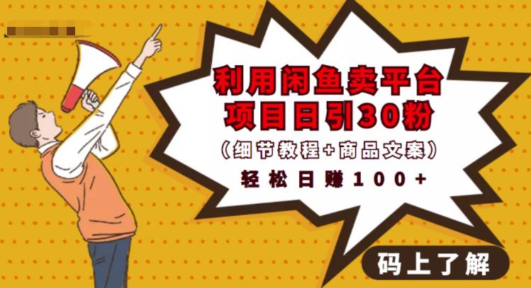 利用闲鱼卖平台项目课程资源日引流30+精准粉丝,轻松日赚100+,积累人脉可实现二次变-恒创联盟资源网