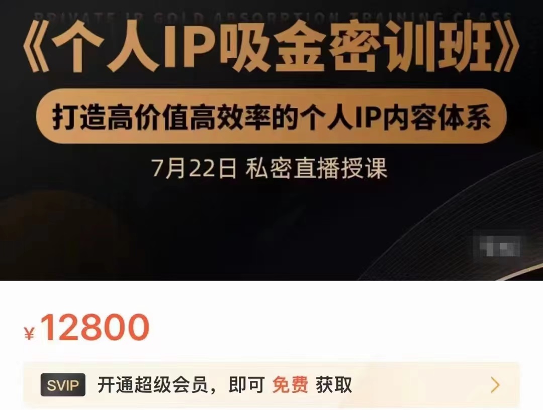 个人IP吸金密训班，打造高价值高效率的个人IP内容体系（价值12800元）-恒创联盟资源网