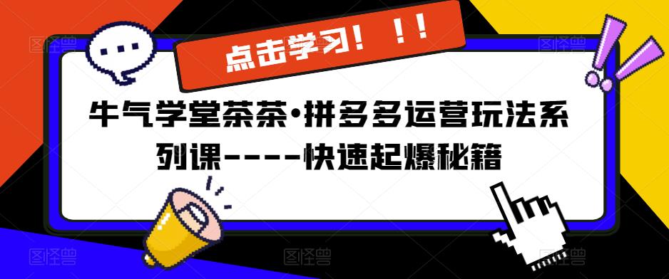 牛气学堂茶茶•拼多多运营玩法系列课—-快速起爆秘籍【更新】-恒创联盟资源网