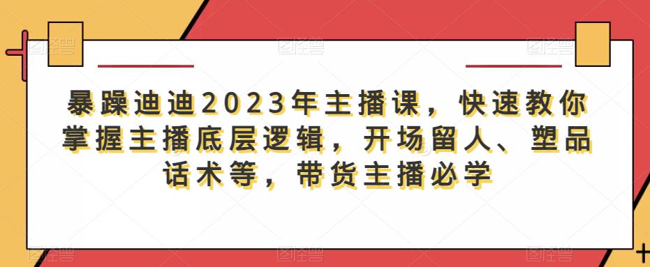 暴躁迪迪2023年主播课，快速教你掌握主播底层逻辑，开场留人、塑品话术等，带货主播必学-恒创联盟资源网