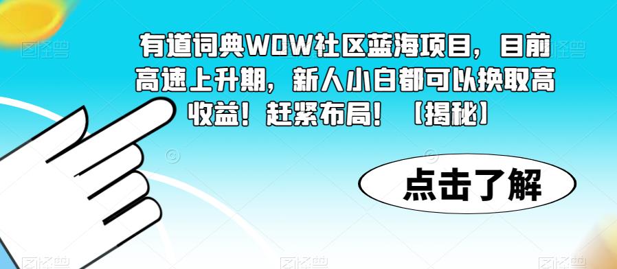 有道词典WOW社区蓝海项目,目前高速上升期,新人小白都可以换取高收益!赶紧布局!【揭秘】-恒创联盟资源网