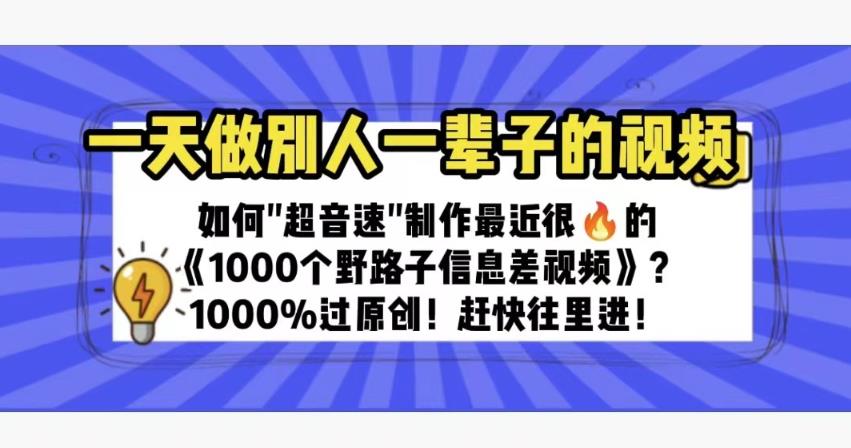 一天做完别一辈子的视频制作最近很火的《1000个野路子信息差》100%过原创【揭秘】-恒创联盟资源网
