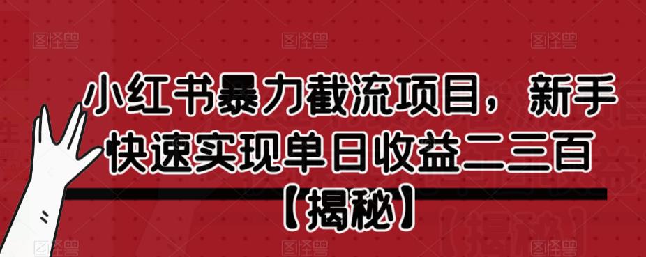 小红书暴力截流项目，新手快速实现单日收益二三百【仅揭秘】-恒创联盟资源网