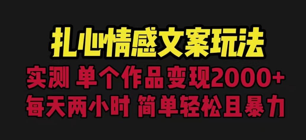 扎心情感文案玩法，单个作品变现5000+，一分钟一条原创作品，流量爆炸【揭秘】-恒创联盟资源网