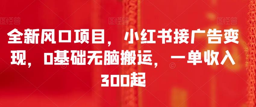 全新风口项目，小红书接广告变现，0基础无脑搬运，一单收入300起-恒创联盟资源网