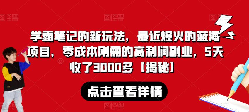 学霸笔记的新玩法，最近爆火的蓝海项目，零成本刚需的高利润副业，5天收了3000多【揭秘】-恒创联盟资源网