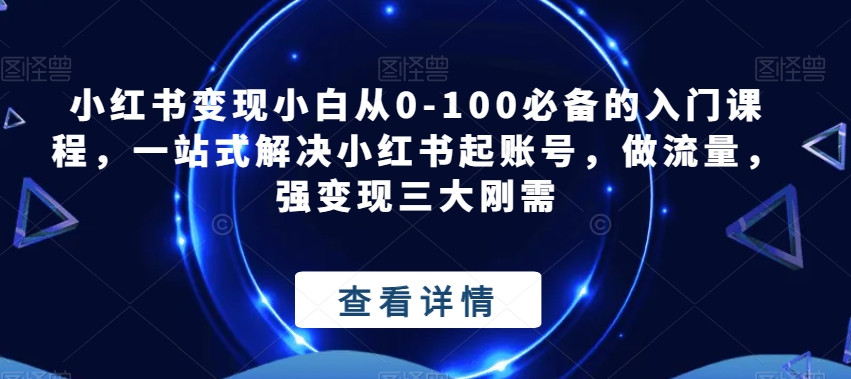 小红书变现小白从0-100必备的入门课程，一站式解决小红书起账号，做流量，强变现三大刚需-恒创联盟资源网