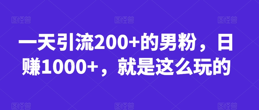 一天引流200+的男粉，日赚1000+，就是这么玩的【揭秘】-恒创联盟资源网