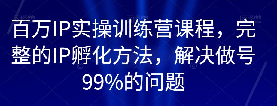 百万IP实操训练营课程，完整的IP孵化方法，解决做号99%的问题-恒创联盟资源网