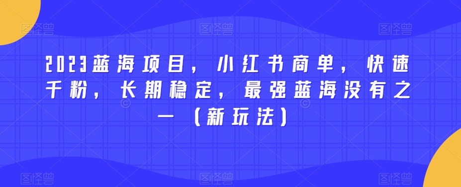 2023蓝海项目，小红书商单，快速千粉，长期稳定，最强蓝海没有之一（新玩法）-恒创联盟资源网