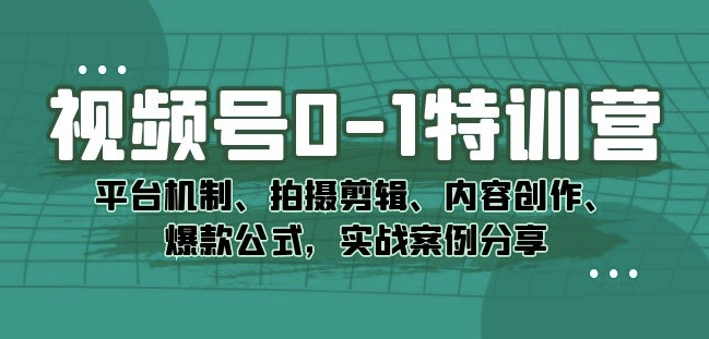视频号0-1特训营：平台机制、拍摄剪辑、内容创作、爆款公式，实战案例分享-恒创联盟资源网