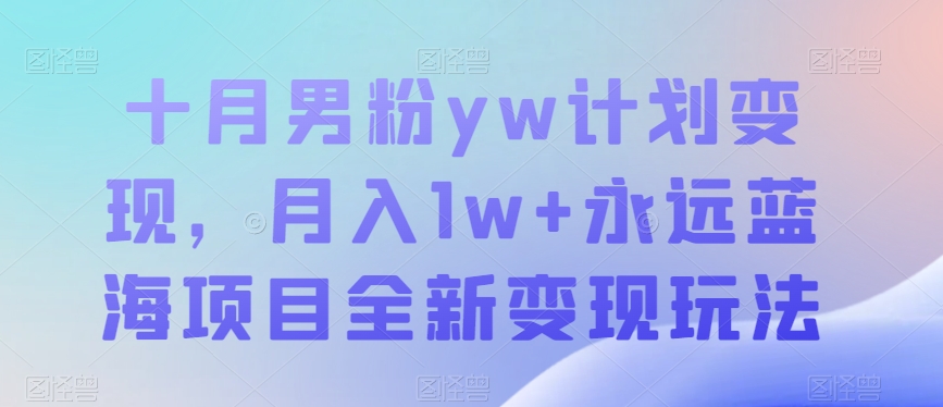 十月男粉yw计划变现，月入1w+永远蓝海项目全新变现玩法【揭秘】-恒创联盟资源网