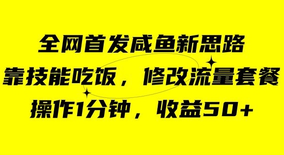 咸鱼冷门新玩法，靠“技能吃饭”，修改流量套餐，操作1分钟，收益50【揭秘】-恒创联盟资源网