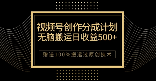 最新视频号创作分成计划，无脑搬运一天收益500+，100%搬运过原创技巧【揭秘】-恒创联盟资源网