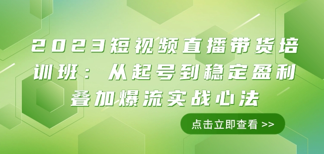 2023短视频直播带货培训班：从起号到稳定盈利叠加爆流实战心法（11节课）-恒创联盟资源网