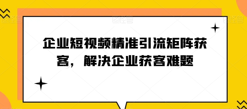 企业短视频精准引流矩阵获客，解决企业获客难题-恒创联盟资源网