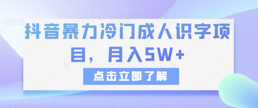 抖音暴力冷门成人识字项目，月入5W+【揭秘】-恒创联盟资源网