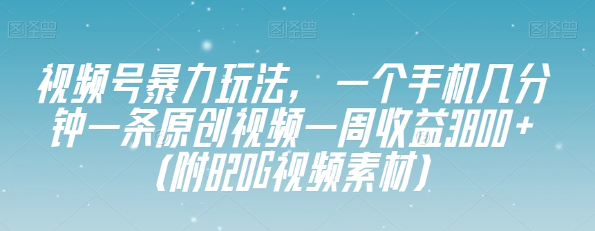 视频号暴力玩法,一个手机几分钟一条原创视频一周收益3800+(附820G视频素材)-恒创联盟资源网