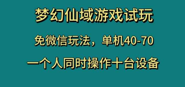 梦幻仙域游戏试玩，免微信玩法，单机40-70，一个人同时操作十台设备【揭秘】-恒创联盟资源网