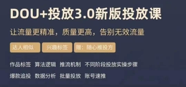 dou+豆荚投放实操课3.0新版，让流量更精准，质量更高，告别无效流量-恒创联盟资源网