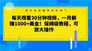 每天观看30分钟视频，一月躺赚1000+美金！保姆级教程，可放大操作【揭秘】-恒创联盟资源网