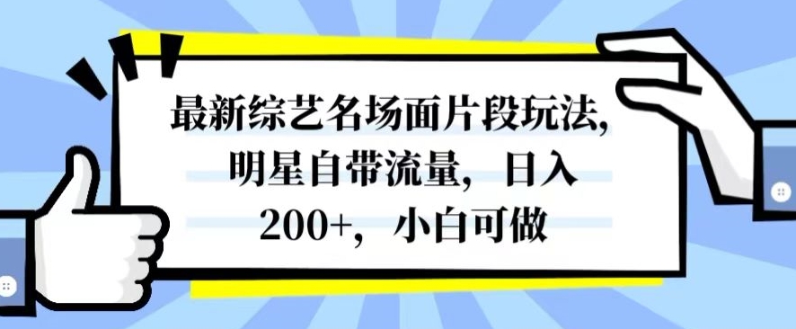 最新综艺名场面片段玩法，明星自带流量，日入200+，小白可做【揭秘】-恒创联盟资源网
