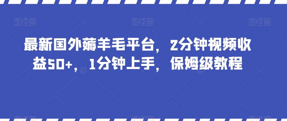 最新国外薅羊毛平台，2分钟视频收益50+，1分钟上手，保姆级教程【揭秘】-恒创联盟资源网