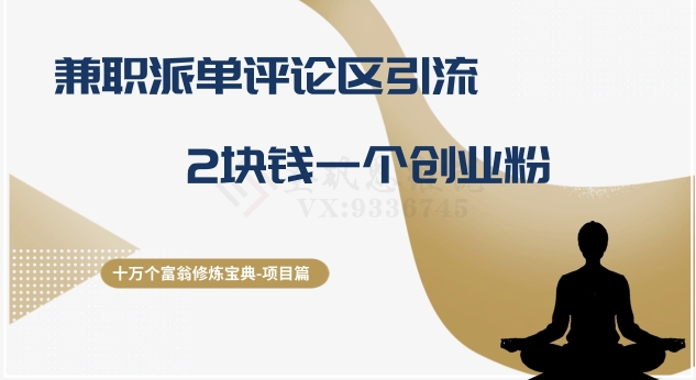 十万个富翁修炼宝典之11.兼职派单评论区引流，2块钱一个创业粉-恒创联盟资源网