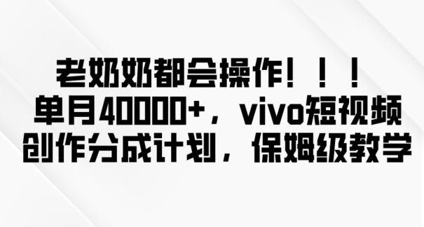 老奶奶都会操作,新平台无脑操作,单月40000+,vivo短视频创作分成计划【揭秘】-恒创联盟资源网