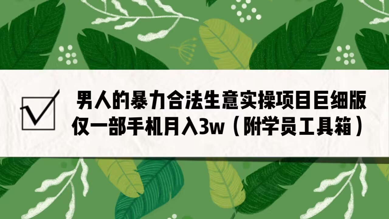 男人的暴力合法生意实操项目巨细版：仅一部手机月入3w（附赠学员工具箱）-恒创联盟资源网