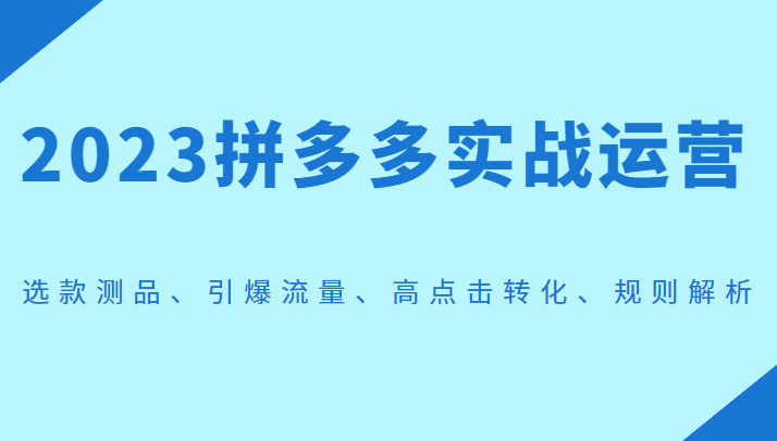 2023拼多多实战运营，选款测品、引爆流量、高点击转化、规则解析-恒创联盟资源网
