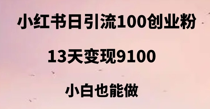 小红书日引流100+创业粉，13天变现9100，创业首选引流平台-恒创联盟资源网