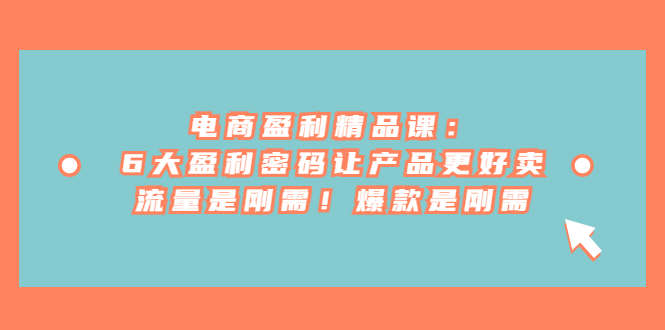 电商盈利精品课：6大盈利 密码让产品更好卖，流量是刚需！爆款是刚需-恒创联盟资源网