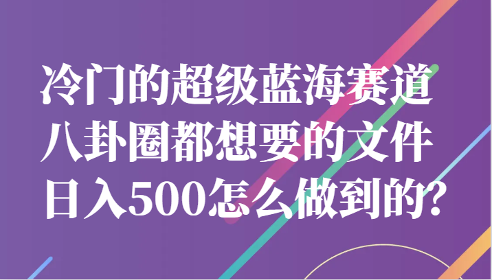 冷门的超级蓝海赛道，八卦圈都想要的文件，一天轻松日入500怎么做到的？-恒创联盟资源网