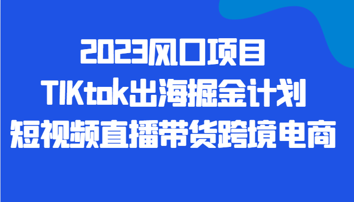 2023风口项目TIKtok出海掘金计划短视频直播带货跨境电商-恒创联盟资源网