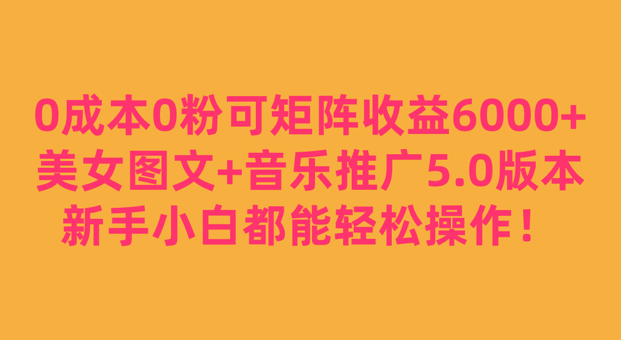 0成本0粉可矩阵月收益6000+，美女图文+音乐推广5.0版本，新手小白都能轻松操作！-恒创联盟资源网