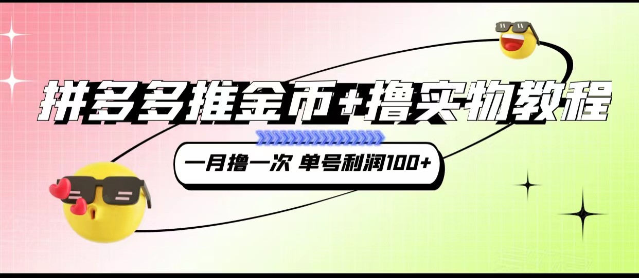 拼多多推金币+撸实物教程3.0、一月一次 单号利润100+-恒创联盟资源网