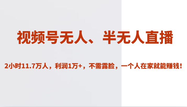 视频号无人、半无人直播2小时11.7万人，利润1万+，不需露脸，一个人在家就能赚钱！-恒创联盟资源网