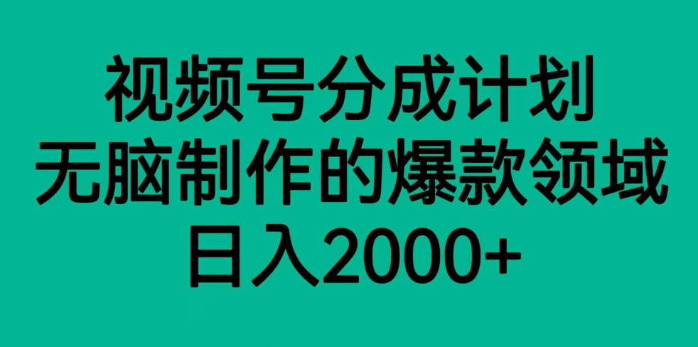 视频号分成计划，轻松无脑制作的爆款领域，日入2000+-恒创联盟资源网