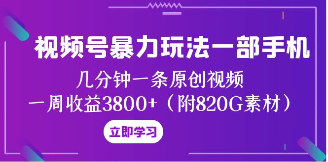 视频号暴力玩法一部手机 几分钟一条原创视频 一周收益3800+（附820G素材）-恒创联盟资源网