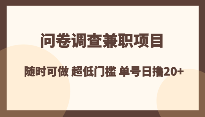 问卷调查兼职项目，随时可做 超低门槛 单号日撸20+-恒创联盟资源网