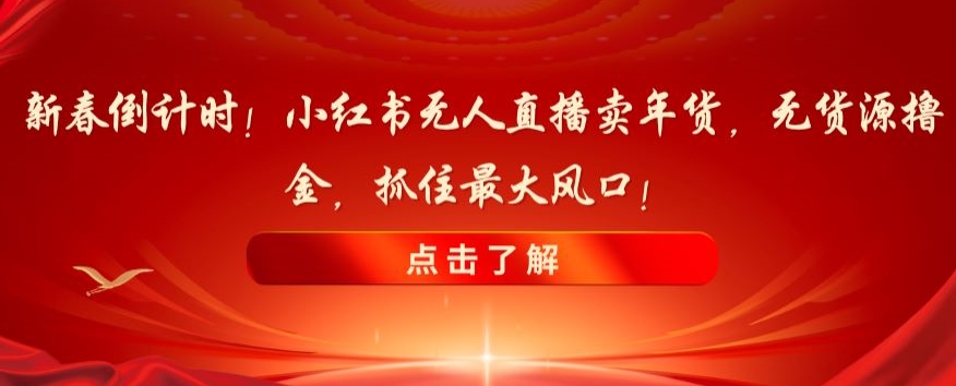 新春倒计时！小红书无人直播卖年货，无货源撸金，抓住最大风口【揭秘】-恒创联盟资源网