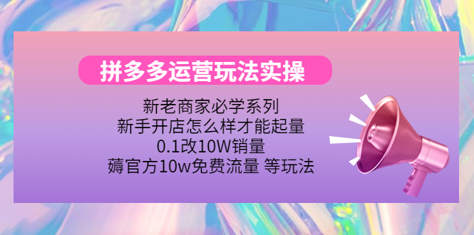 （4160期）拼多多运营玩法实操，0.1改10W销量，薅官方10w免费流量 等玩法！-恒创联盟资源网