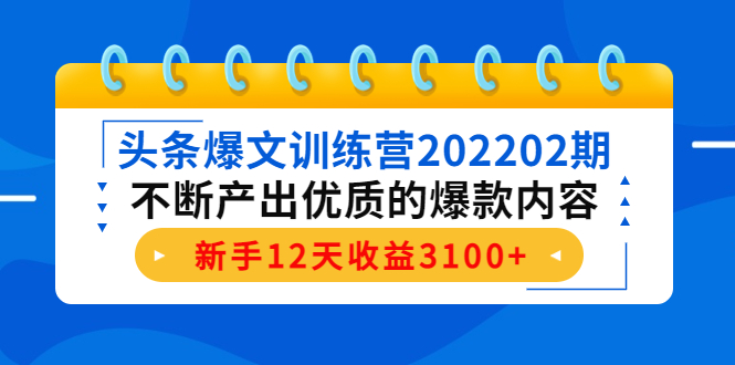 （4167期）头条爆文训练营202202期，不断产出优质的爆款内容，新手12天收益3100+-恒创联盟资源网