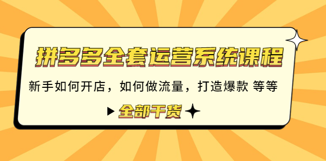 (4430期)拼多多全套运营系统课程:新手如何开店 如何做流量 打造爆款 等等 全部干货-恒创联盟资源网