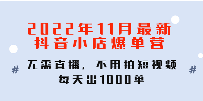 （4356期）2022年11月最新抖音小店爆单训练营：无需直播，不用拍短视频，每天出1000单-恒创联盟资源网