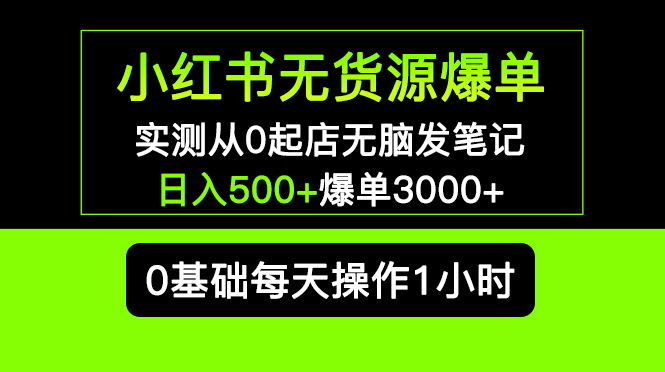 (5494期)小红书无货源爆单 实测从0起店无脑发笔记 日入500+爆单3000+长期项目可多店-恒创联盟资源网