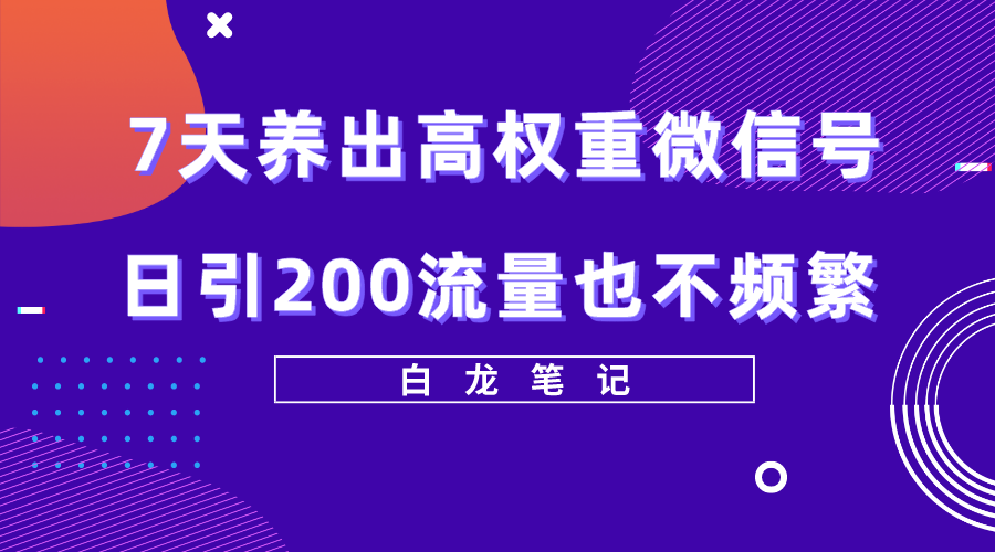 （5630期）7天养出高权重微信号，日引200流量也不频繁，方法价值3680元-恒创联盟资源网