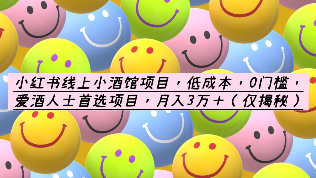 (6132期)小红书线上小酒馆项目,低成本,0门槛,爱酒人士首选项目,月入3万+-恒创联盟资源网