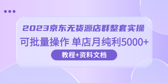 （6223期）2023京东-无货源店群整套实操 可批量操作 单店月纯利5000+63节课+资料文档-恒创联盟资源网
